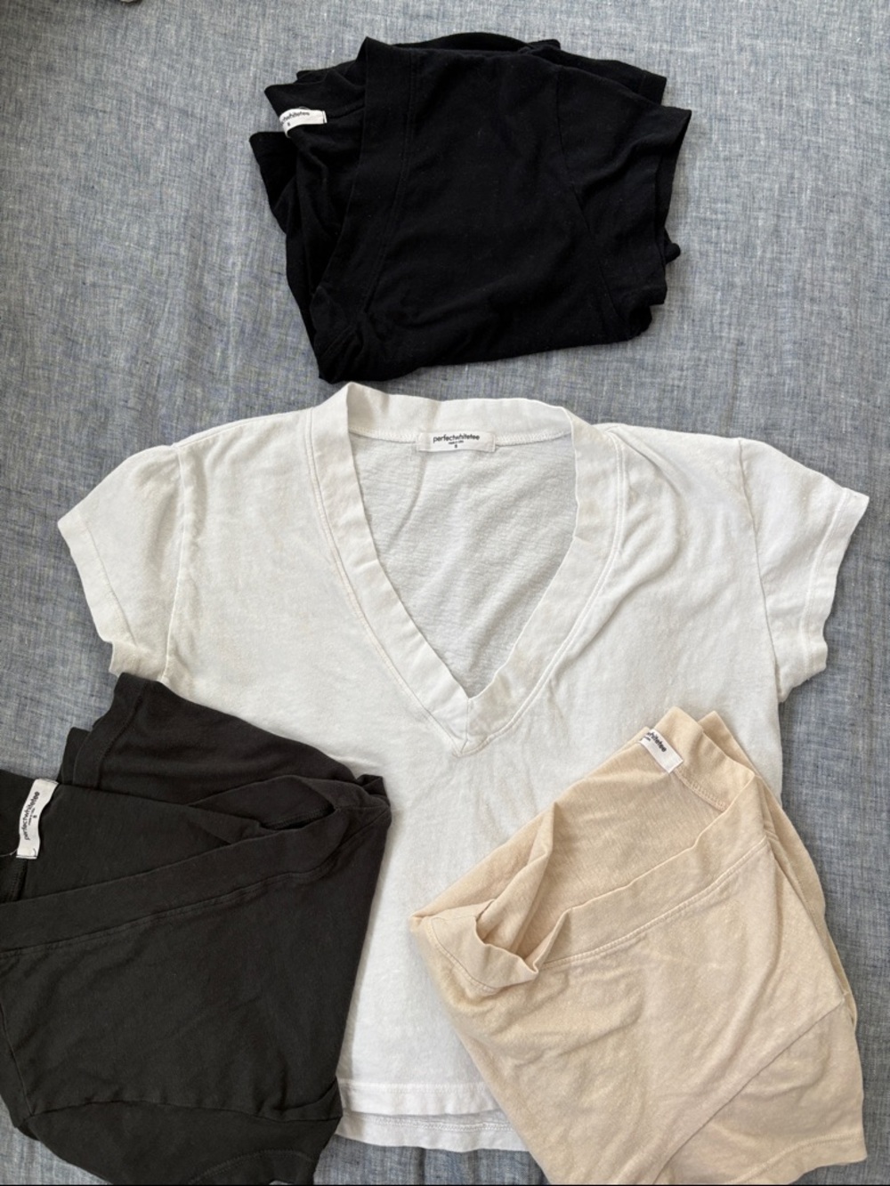 perfectwhitetee Short Sleeve V-Neck Tee Set in White, Black, Beige